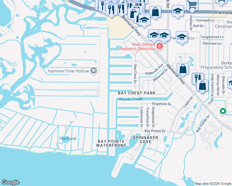map of restaurants, bars, coffee shops, grocery stores, and more near 8724 Bay Crest Lane in Tampa