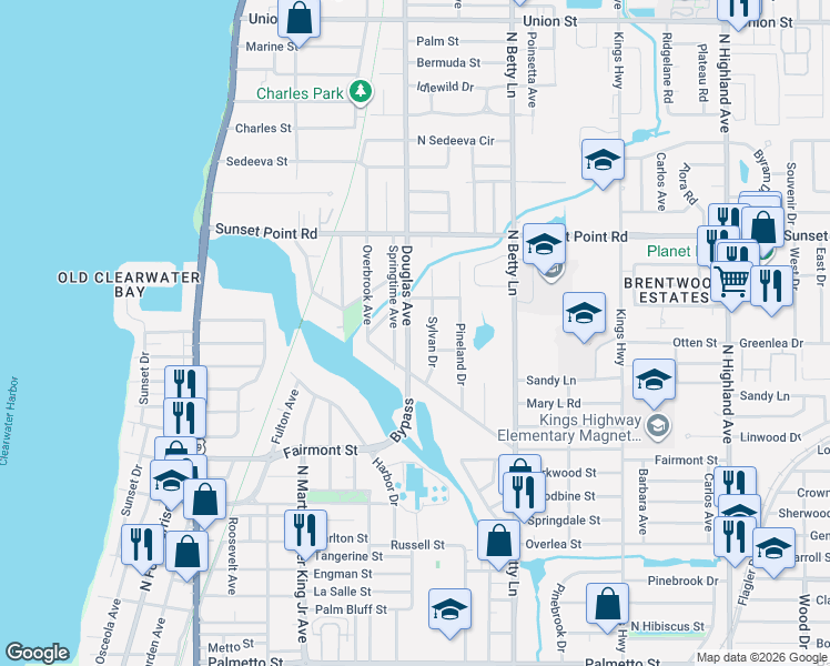 map of restaurants, bars, coffee shops, grocery stores, and more near 1817 Springtime Avenue in Clearwater