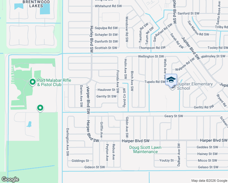 map of restaurants, bars, coffee shops, grocery stores, and more near 1229 Haulover Road Southwest in Palm Bay