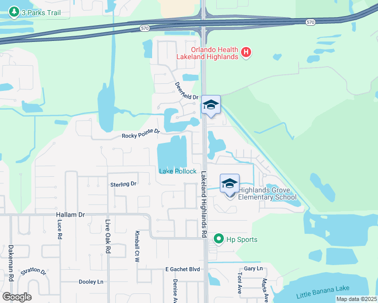 map of restaurants, bars, coffee shops, grocery stores, and more near 4249 Pebble Pointe Drive in Lakeland