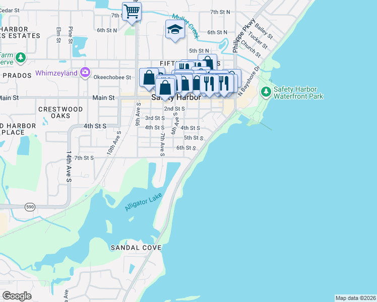 map of restaurants, bars, coffee shops, grocery stores, and more near 446 6th Street South in Safety Harbor