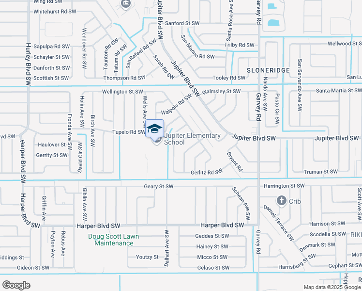 map of restaurants, bars, coffee shops, grocery stores, and more near 880 Wakaw Lane Southwest in Palm Bay
