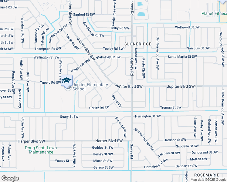 map of restaurants, bars, coffee shops, grocery stores, and more near 770 Bryant Road in Palm Bay