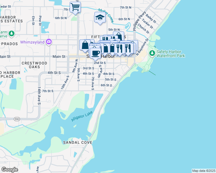 map of restaurants, bars, coffee shops, grocery stores, and more near 446 6th Street South in Safety Harbor