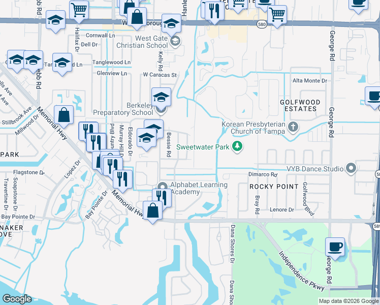 map of restaurants, bars, coffee shops, grocery stores, and more near 4708 Alton Road in Tampa