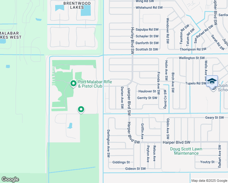 map of restaurants, bars, coffee shops, grocery stores, and more near 522 Sea Fury Avenue Southwest in Palm Bay