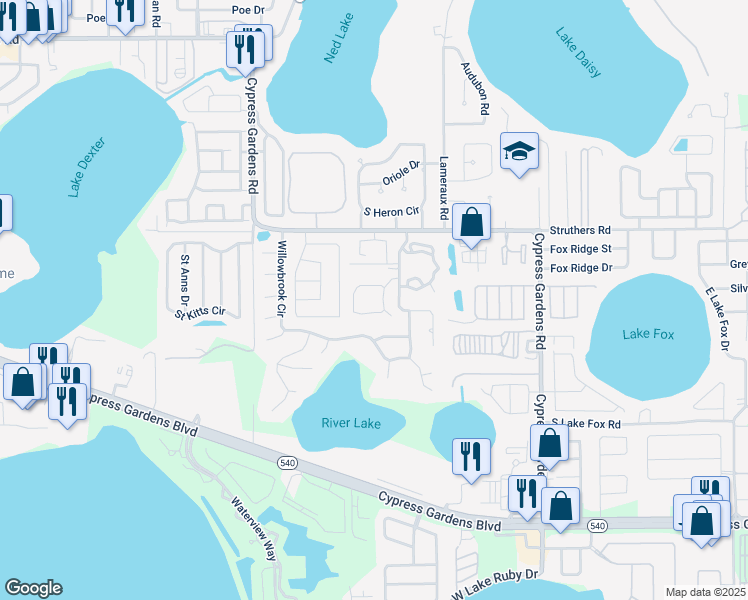 map of restaurants, bars, coffee shops, grocery stores, and more near 4001 Mahogany Run in Winter Haven