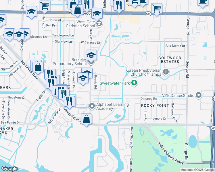 map of restaurants, bars, coffee shops, grocery stores, and more near 4708 Alton Road in Tampa