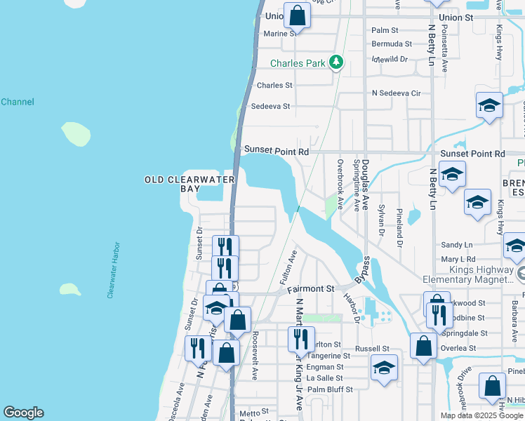map of restaurants, bars, coffee shops, grocery stores, and more near 1045 Calumet Street in Clearwater