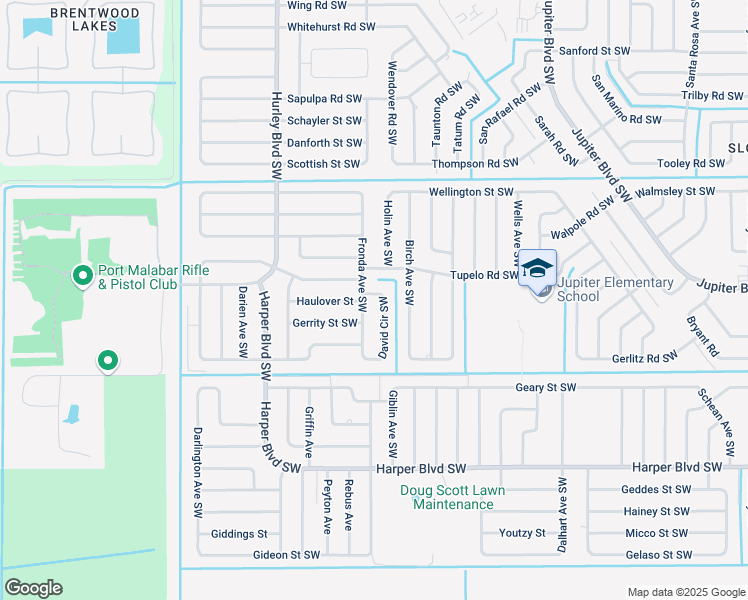 map of restaurants, bars, coffee shops, grocery stores, and more near 506 David Circle Southwest in Palm Bay