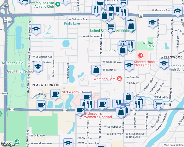map of restaurants, bars, coffee shops, grocery stores, and more near 4714 North Habana Avenue in Tampa