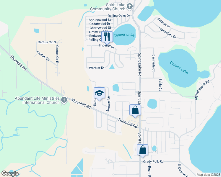 map of restaurants, bars, coffee shops, grocery stores, and more near 664 Sunway Lane in Winter Haven