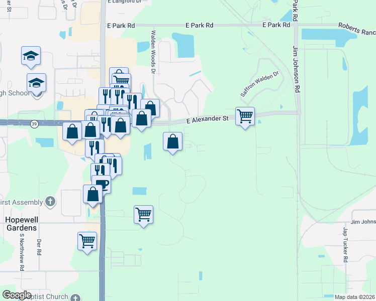 map of restaurants, bars, coffee shops, grocery stores, and more near 701 Tillman Place in Plant City