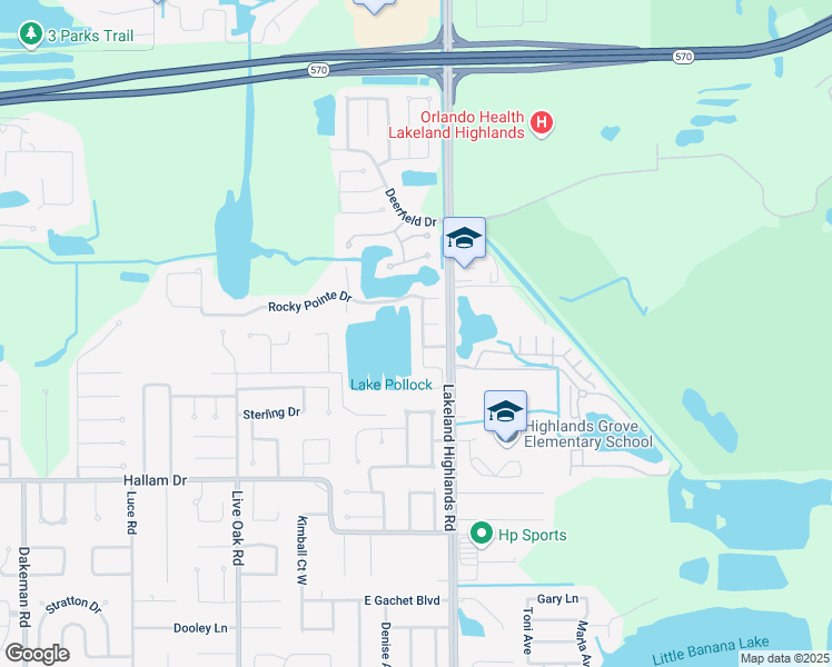 map of restaurants, bars, coffee shops, grocery stores, and more near 4249 Pebble Pointe Drive in Lakeland