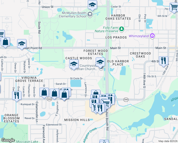 map of restaurants, bars, coffee shops, grocery stores, and more near 1806 Oak Forest Drive West in Clearwater