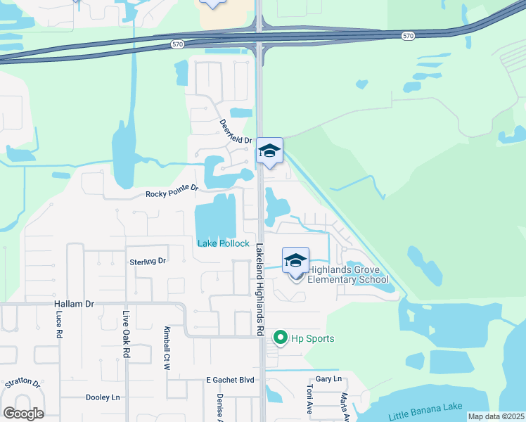 map of restaurants, bars, coffee shops, grocery stores, and more near 4250 Lakeland Highlands Road in Lakeland