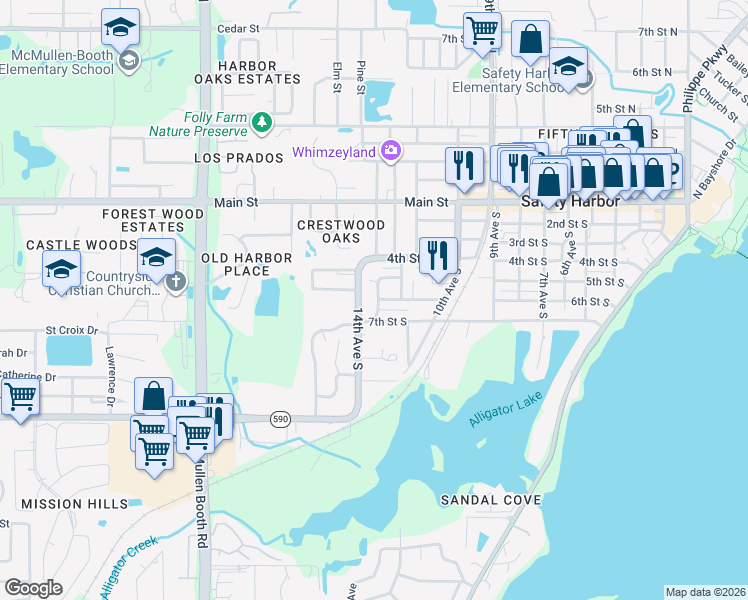 map of restaurants, bars, coffee shops, grocery stores, and more near 655 Wooddell Drive in Safety Harbor