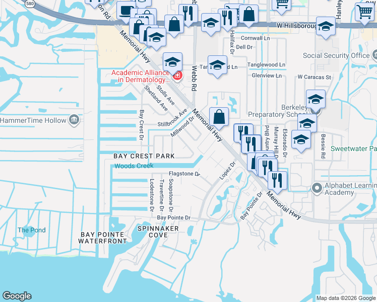 map of restaurants, bars, coffee shops, grocery stores, and more near 8317 Boxwood Drive in Tampa
