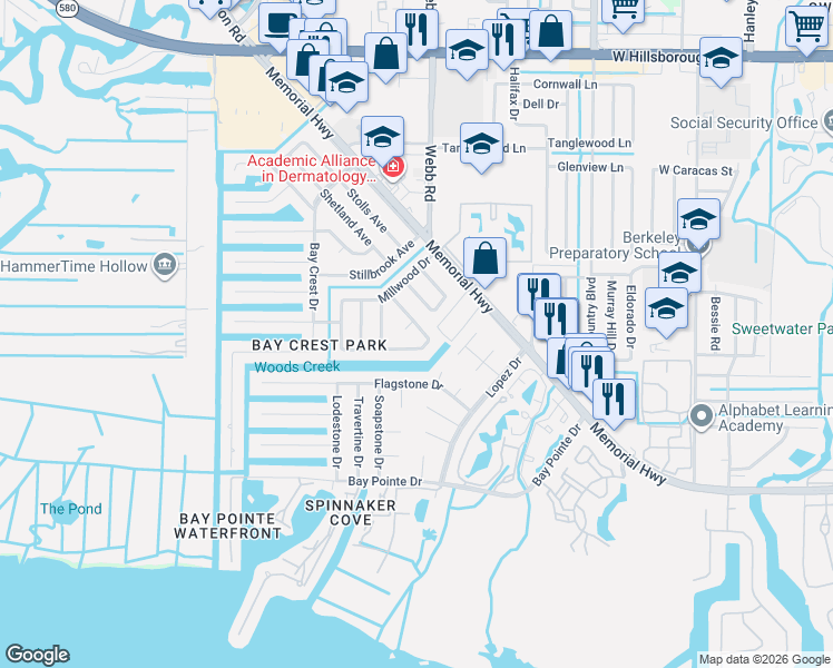 map of restaurants, bars, coffee shops, grocery stores, and more near 8320 Boxwood Drive in Tampa