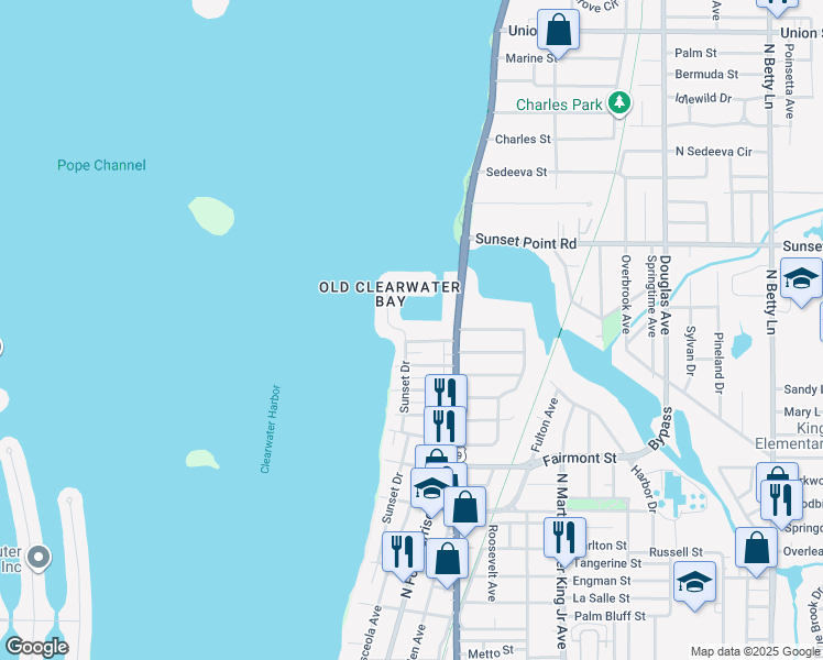 map of restaurants, bars, coffee shops, grocery stores, and more near 300 Venetian Drive in Clearwater