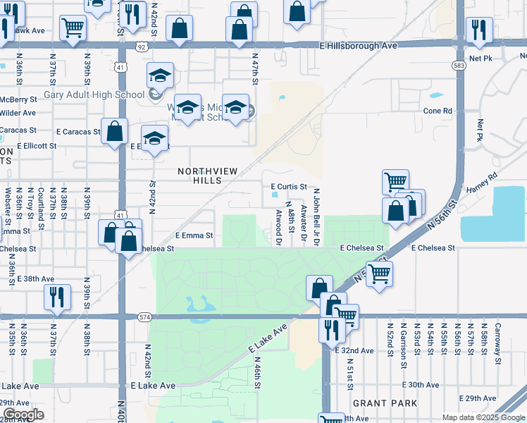 map of restaurants, bars, coffee shops, grocery stores, and more near 4701 Ashmore Drive in Tampa
