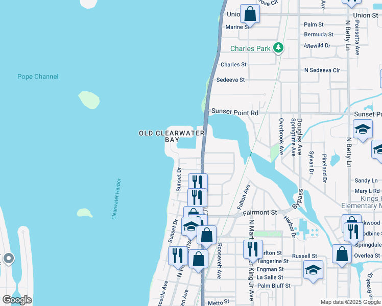 map of restaurants, bars, coffee shops, grocery stores, and more near 400 Venetian Drive in Clearwater