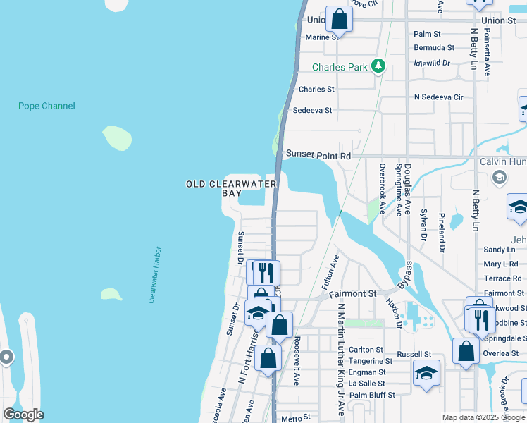 map of restaurants, bars, coffee shops, grocery stores, and more near 400 Venetian Drive in Clearwater
