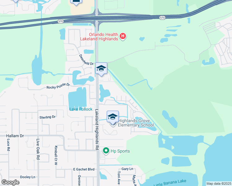 map of restaurants, bars, coffee shops, grocery stores, and more near 4250 Lakeland Highlands Road in Lakeland