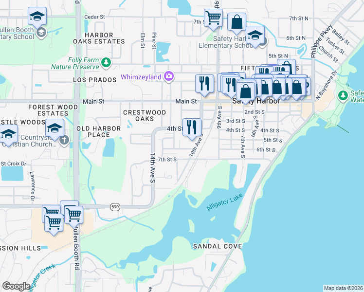 map of restaurants, bars, coffee shops, grocery stores, and more near 1006 Sumner Boulevard in Safety Harbor