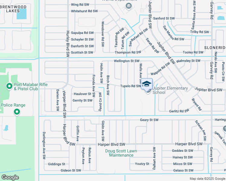 map of restaurants, bars, coffee shops, grocery stores, and more near 512 White Plains Avenue Southwest in Palm Bay