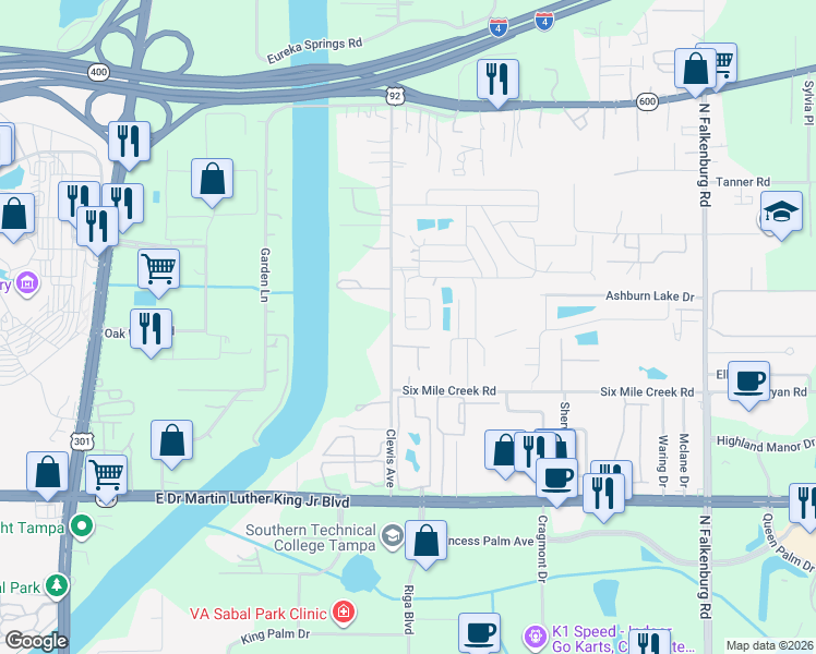 map of restaurants, bars, coffee shops, grocery stores, and more near 9302 Ashley Oaks Court in Tampa