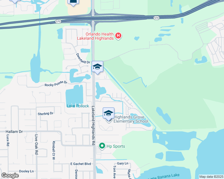 map of restaurants, bars, coffee shops, grocery stores, and more near 4212 Arietta Lane in Lakeland