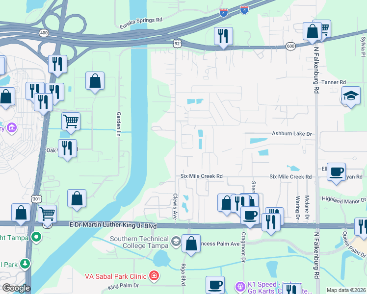 map of restaurants, bars, coffee shops, grocery stores, and more near 9302 Ashley Oaks Court in Tampa