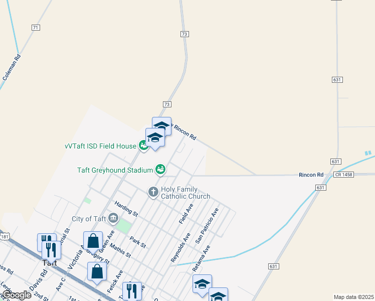 map of restaurants, bars, coffee shops, grocery stores, and more near 986 McIntyre Avenue in Taft