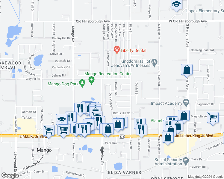map of restaurants, bars, coffee shops, grocery stores, and more near 1311 Oak Valley Drive in Seffner