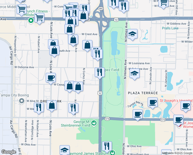 map of restaurants, bars, coffee shops, grocery stores, and more near 4732 North Dale Mabry Highway in Tampa