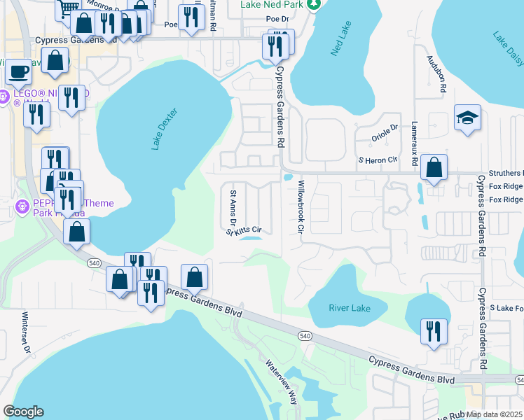 map of restaurants, bars, coffee shops, grocery stores, and more near 213 Kingshill Court Southeast in Winter Haven