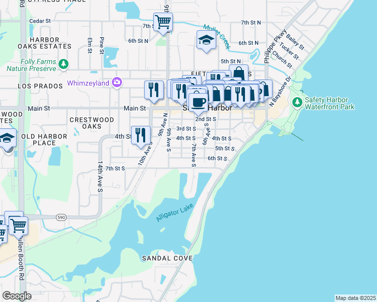 map of restaurants, bars, coffee shops, grocery stores, and more near 726 5th Street South in Safety Harbor