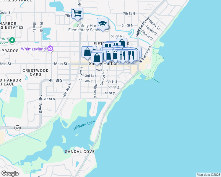 map of restaurants, bars, coffee shops, grocery stores, and more near 446 6th Street South in Safety Harbor