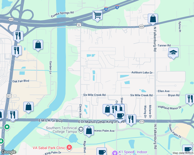map of restaurants, bars, coffee shops, grocery stores, and more near 4526 Sundown Lane in Tampa