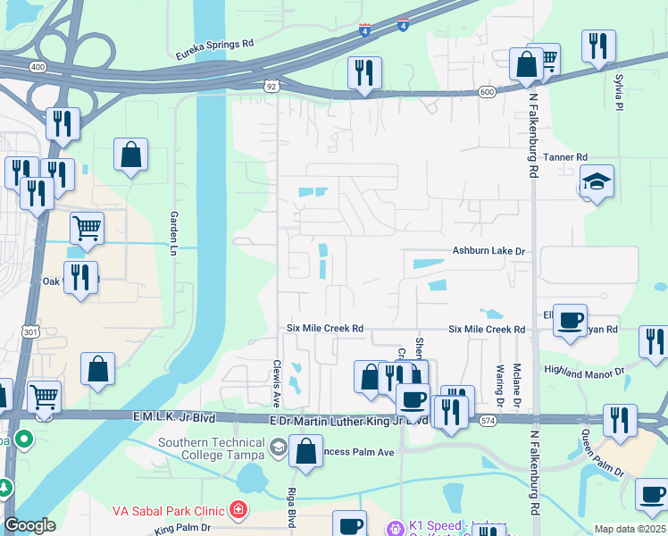 map of restaurants, bars, coffee shops, grocery stores, and more near 4526 Sundown Lane in Tampa