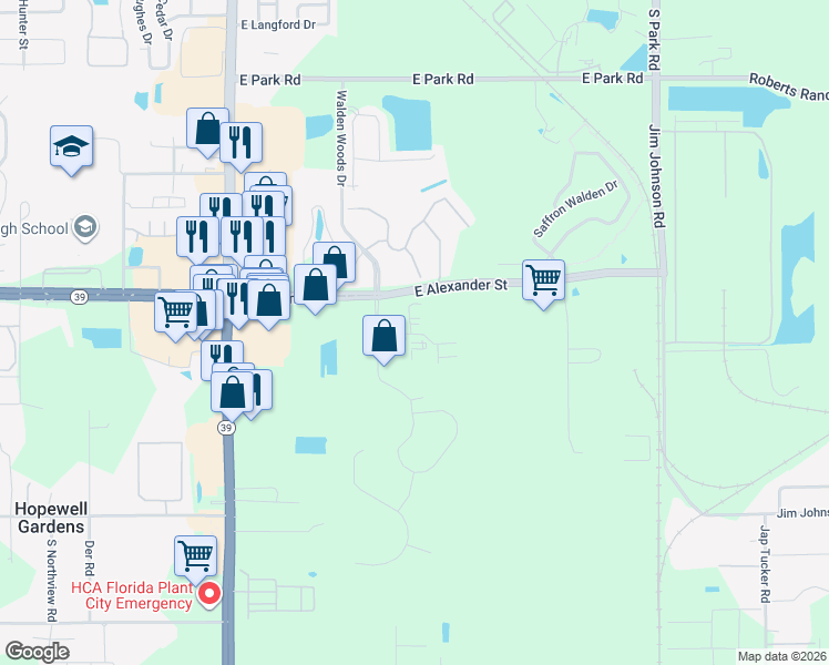 map of restaurants, bars, coffee shops, grocery stores, and more near 702 Tillman Place in Plant City
