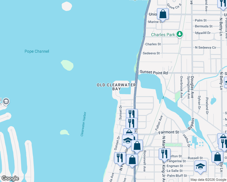 map of restaurants, bars, coffee shops, grocery stores, and more near 1849 Venetian Point Drive in Clearwater