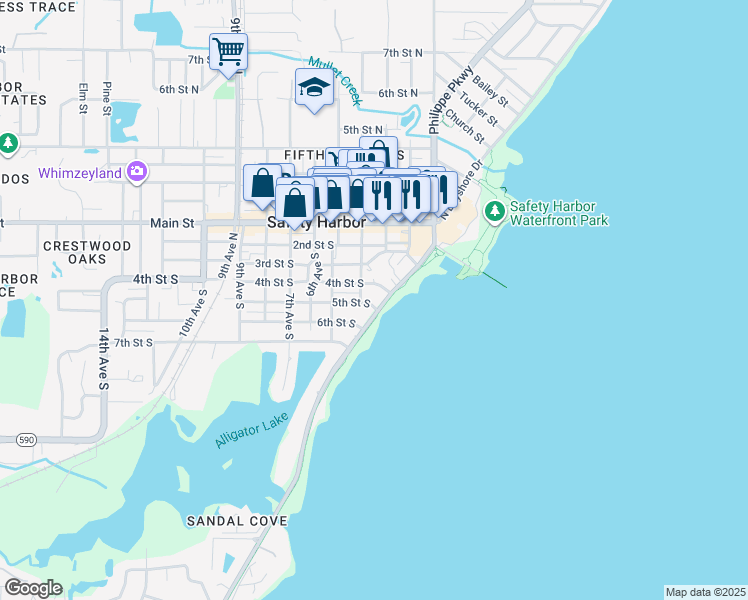 map of restaurants, bars, coffee shops, grocery stores, and more near 337 South Bayshore Boulevard in Safety Harbor