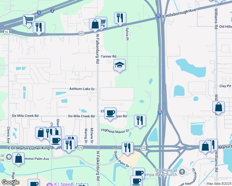 map of restaurants, bars, coffee shops, grocery stores, and more near 10246 Douglas Oaks Circle in Tampa