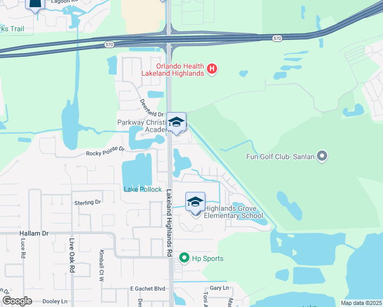 map of restaurants, bars, coffee shops, grocery stores, and more near 4240 Lakeland Highlands Road in Lakeland