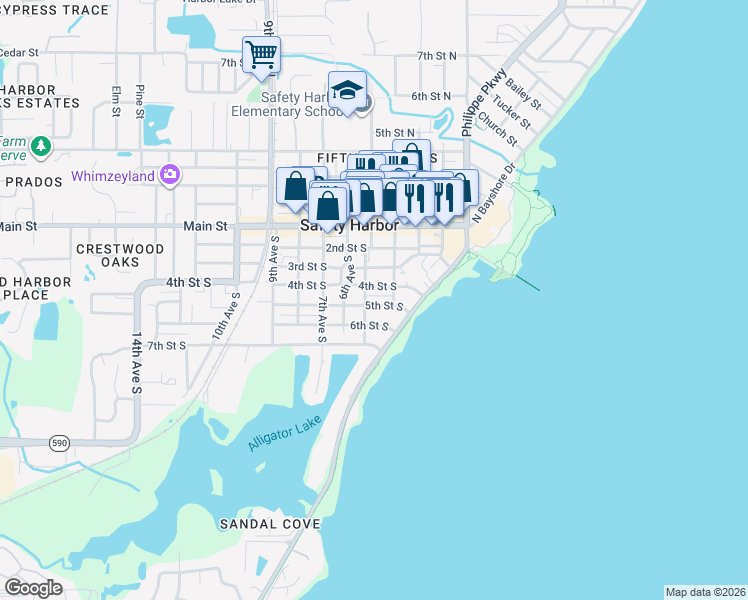 map of restaurants, bars, coffee shops, grocery stores, and more near 460 4th Street South in Safety Harbor