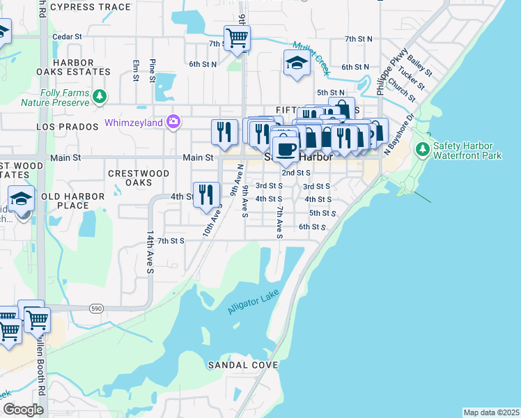 map of restaurants, bars, coffee shops, grocery stores, and more near 736 4th Street South in Safety Harbor