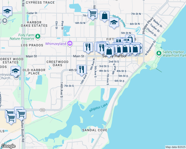 map of restaurants, bars, coffee shops, grocery stores, and more near 400 9th Avenue South in Safety Harbor
