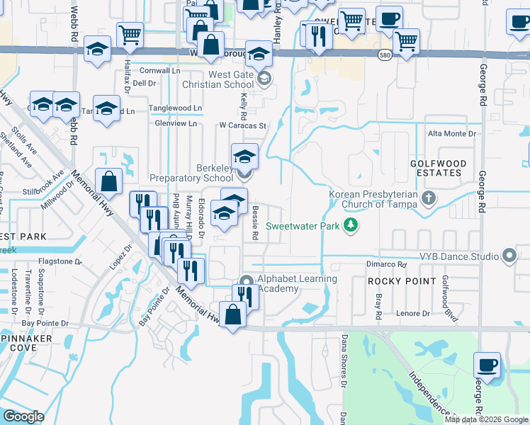 map of restaurants, bars, coffee shops, grocery stores, and more near 4720 Carlyle Road in Tampa